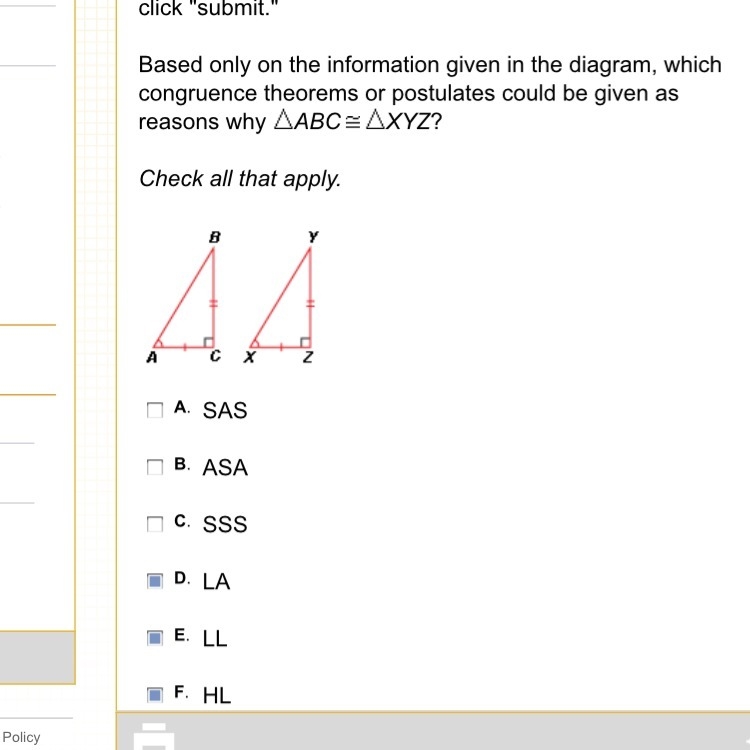 Which congruence theorems or postulates could be given as reasons why ABC =XYZ HELP-example-1