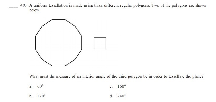 Regular Polygons multiple choice I think it's a - 60 but I'm not sure-example-1