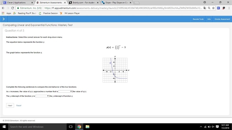 The equation below represents the function p. The graph below represents the function-example-1