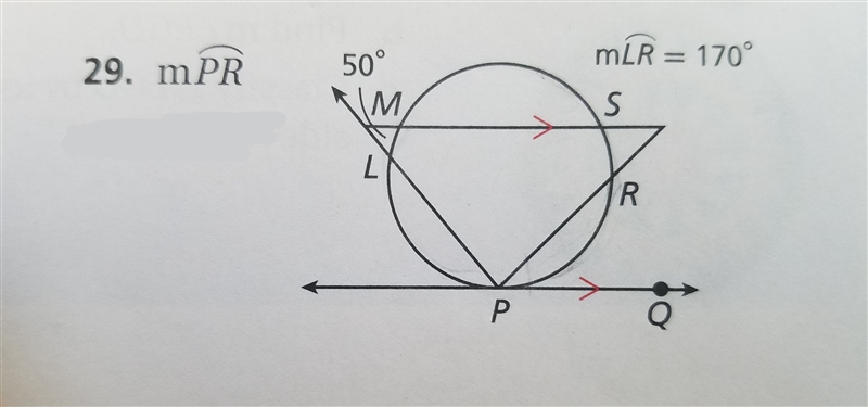 Find the measure of arc PR.-example-1