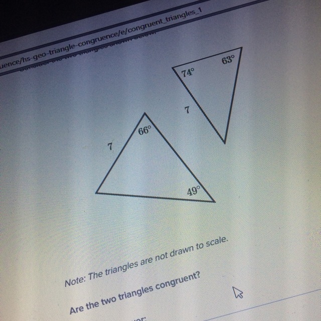 Are the two triangles congruent?-example-1