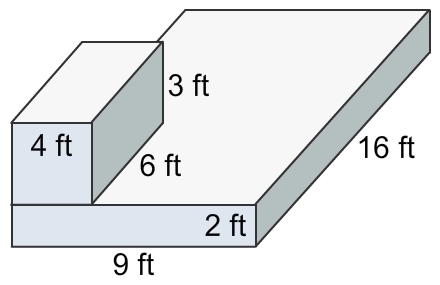 What is the volume of the entire figure? A three-dimensional figure with sides labeled-example-1