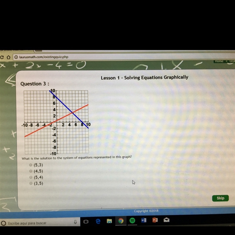 What is the solution of the system of equations represented in this graph?-example-1