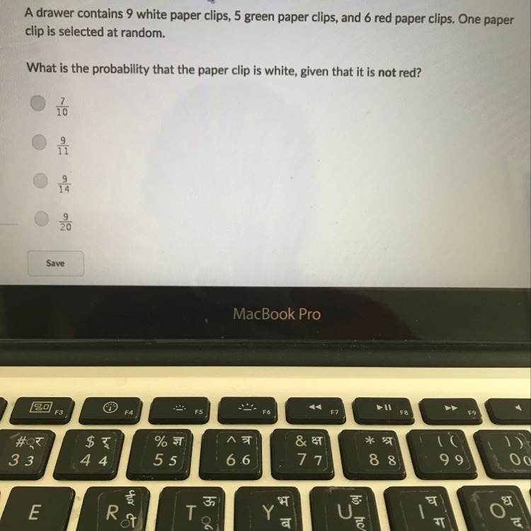 a drawer contains 9 white paper clips, 5 green paper clips, and 6 red paper clips-example-1