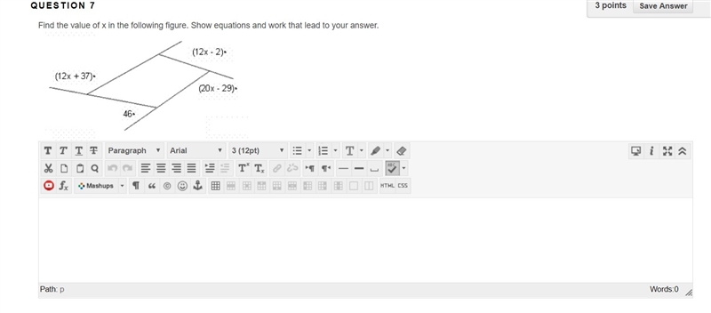 Find the value of x in the following figure. Show equations and work that lead to-example-1