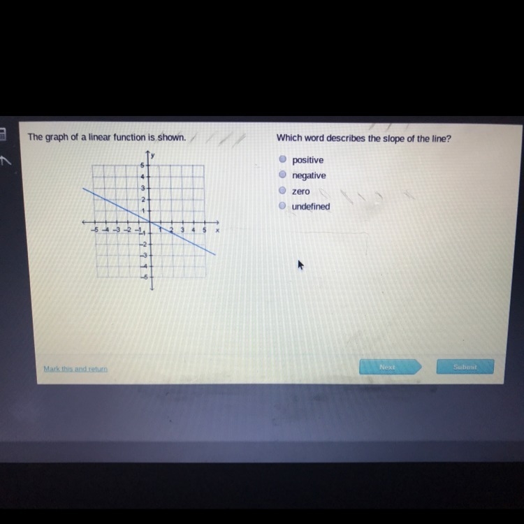 Which word describes nether slope of the line ??-example-1