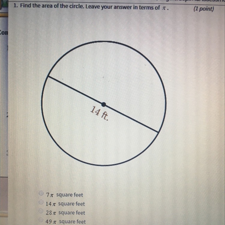 Find the area of the circle. Leave your answer in terms of pi-example-1