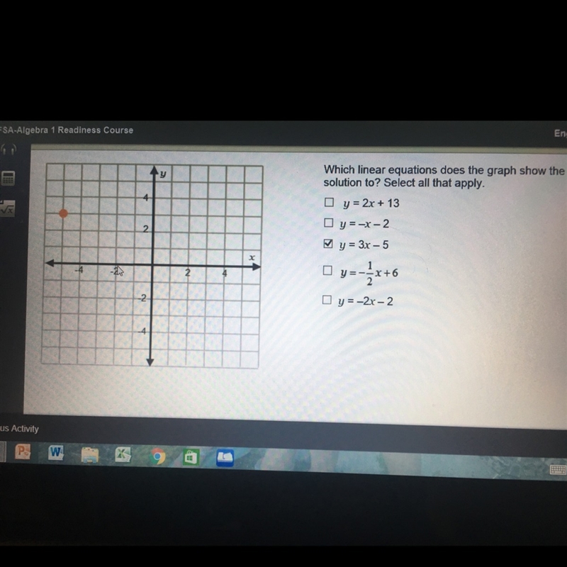 Which linear equations does the graph show the solution to select all that apply-example-1