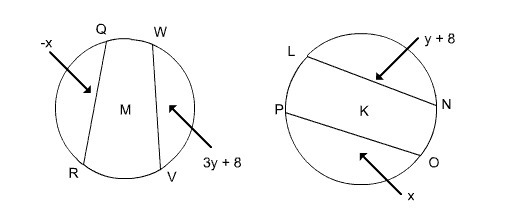 Circles M and K are congruent, QR is congruent to LN and OP is congruent to VW. Find-example-1