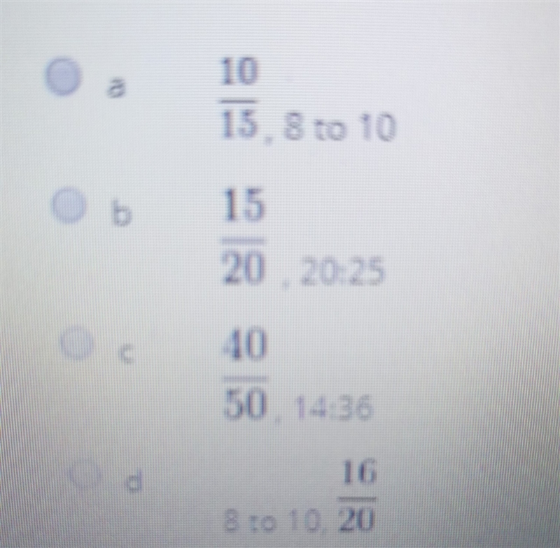 Which set of ratios is equivalent to 4:5?-example-1