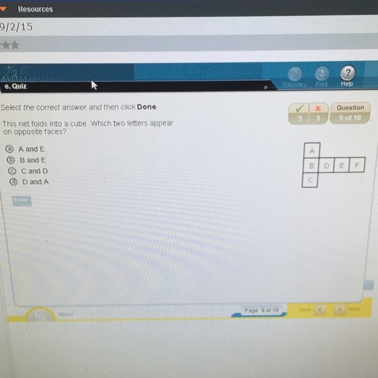 Then net folds into s cube. Which two letters appear on the opposite faces?-example-1