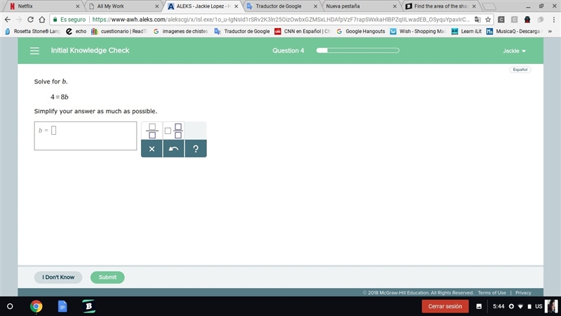 Solve for b 4= 8b . Simplify your answer as much as possible. help-example-1