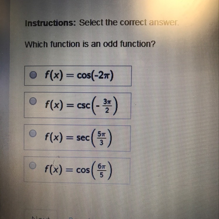 Which function is an odd function?-example-1