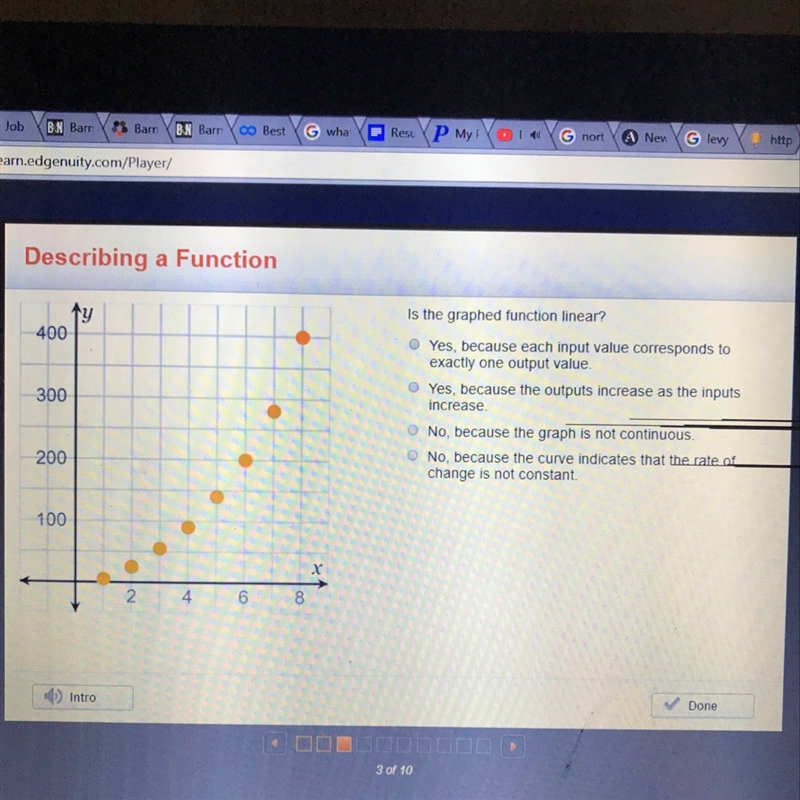 Is this graph function linear?-example-1