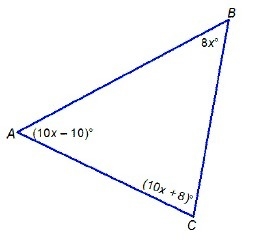 In ΔABC, what is the value of x? 5.5 6.5 55 65-example-1