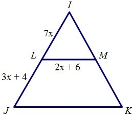 Given that LM is a midsegment of IJK, find JK. A. 7 B. 8 C. 14 D. 16-example-1