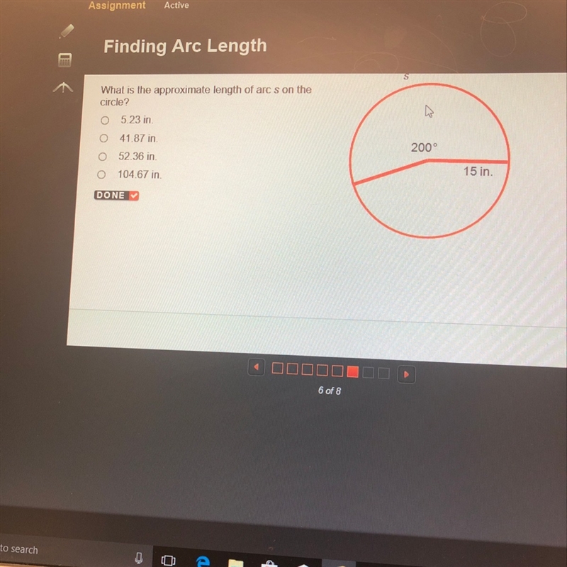 What is the approximate length of arc s the Circle? o-example-1