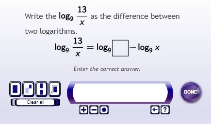 Properties of Logarithmic Functions Write as the difference between two logarithms-example-1