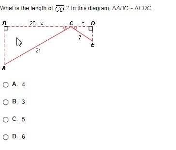 What is the length of CD in this diagram ABC ~ EDC-example-1