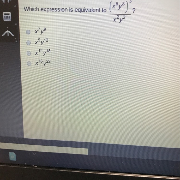 Which expression is equivalent to x^6 y^8^3/x^y^2-example-1