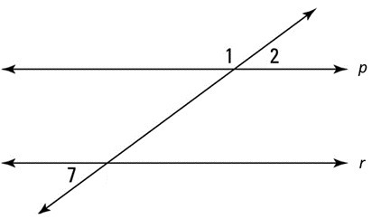 Given: Line p is parallel to line r. Prove: ∠1 is supplementary to ∠7. Statement Reason-example-1