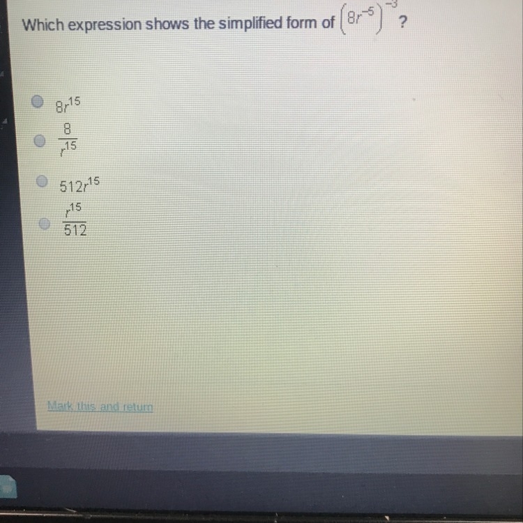 Which expression shows the simplified form of 8r^-5 -3-example-1