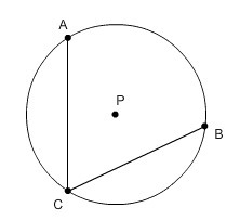 Angle C is an inscribed angle of circle P. Angle C measures (-x + 8) degrees and arc-example-1