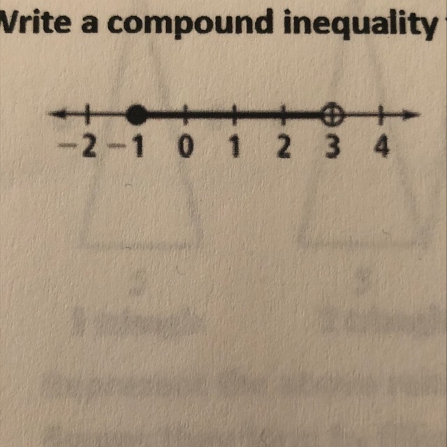 Write a compound inequality that the graph could represent.-example-1