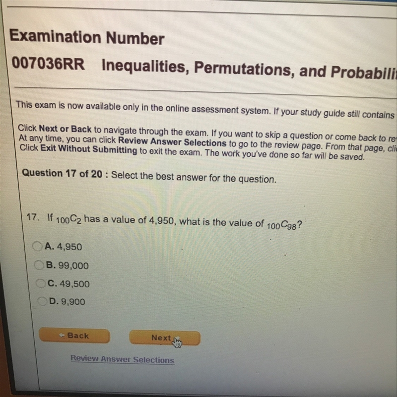 Help !!!!!! what is the value of 100 C 98??-example-1