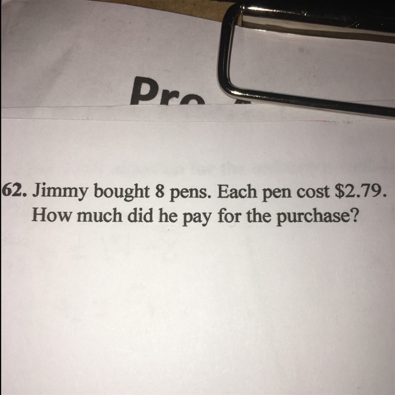 Jimmy bought 8 pens. Each pen cost $2.79. How much did he pay for the purchase?-example-1