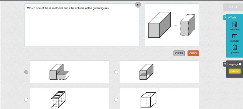 Which one of these methods finds the volume of the given figure?? Please Help Me Asap-example-1