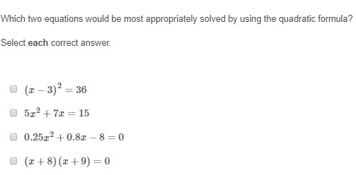 Which two equations would be most appropriately solved by using the zero product property-example-2