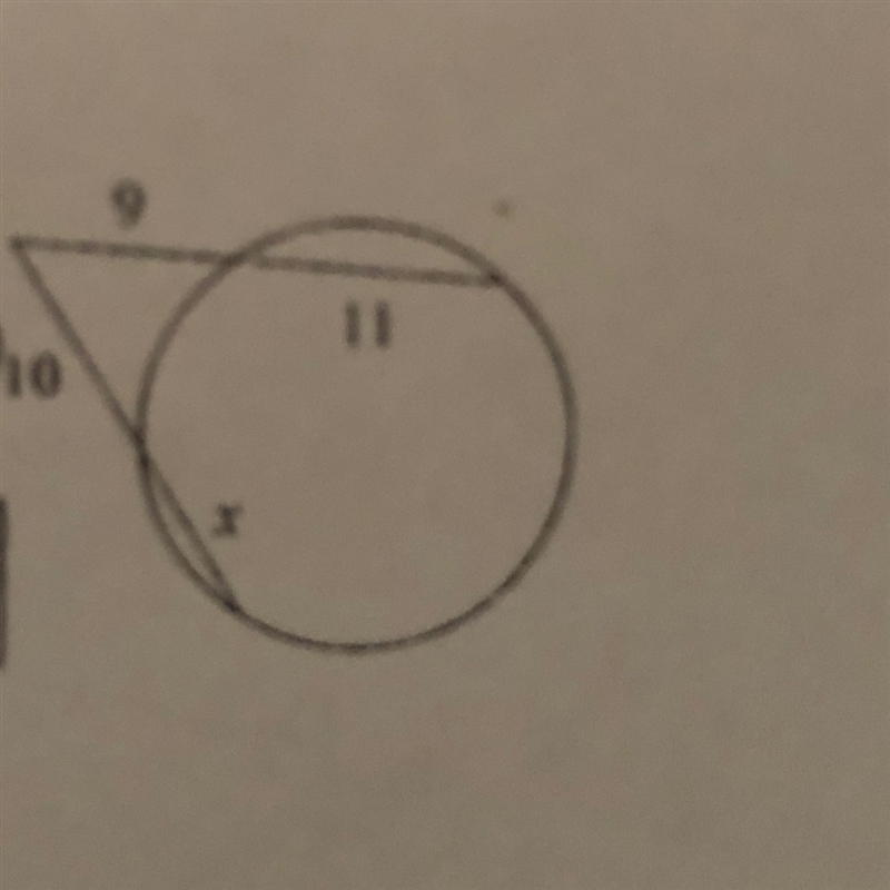 Solve for x. Assume that lines which appear tangent are tangent.-example-1