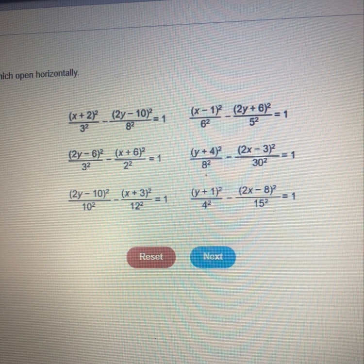 Identify all the hyperbolas which open horizontally-example-1