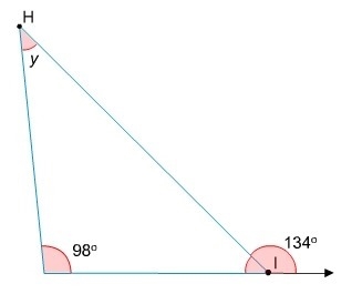 What is the value of y in this triangle? A ) 124° B ) 98° C ) 56° D ) 36°-example-1