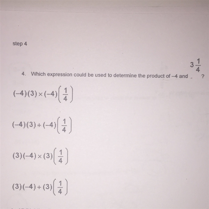 Which expression could be used to determine the product of -4 and three 1/4-example-1