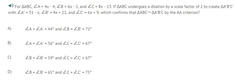 Which confirms that ΔABC∼ΔA'B'C by the AA criterion?-example-1