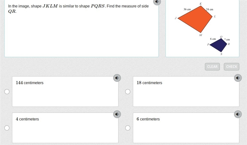 In the image, shape JKLM is similar to shape PQRS. Find the measure of side QR.-example-1