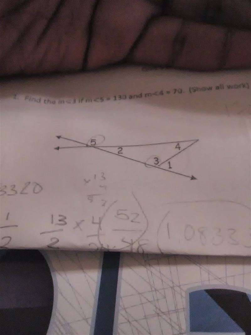 Find the m<3 if m<5=130 and m <4=70 equal-example-1