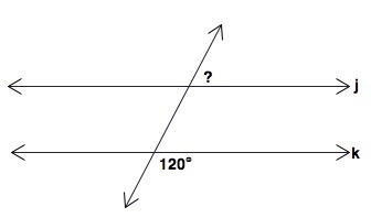 Given that j || k, what is the measure of the missing angle? A) 30° B) 40° C) 60° D-example-1