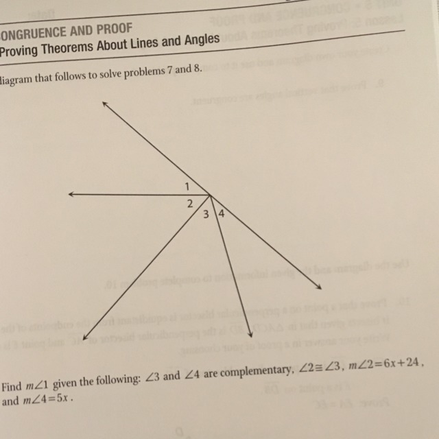 Find the measure of angle 1 given the following: angle 3 and angle 4 are complementary-example-1