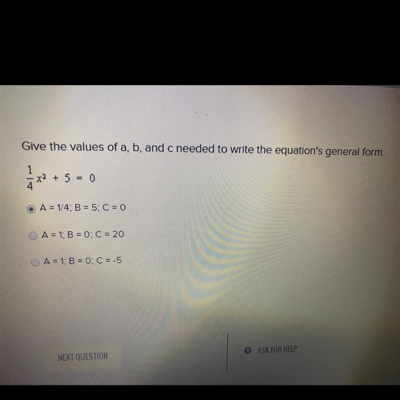 Give the values of a,b & c-example-1