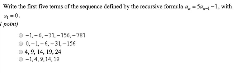 Write the first five terms of the sequence defined by the recursive formula-example-1