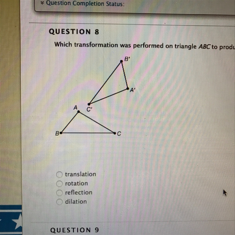 Which transformation was performed on triangle ABC to produce triangle A’ B’ C’-example-1