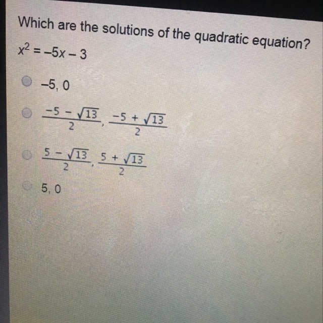 Which are the solutions of the quadratic equation?-example-1