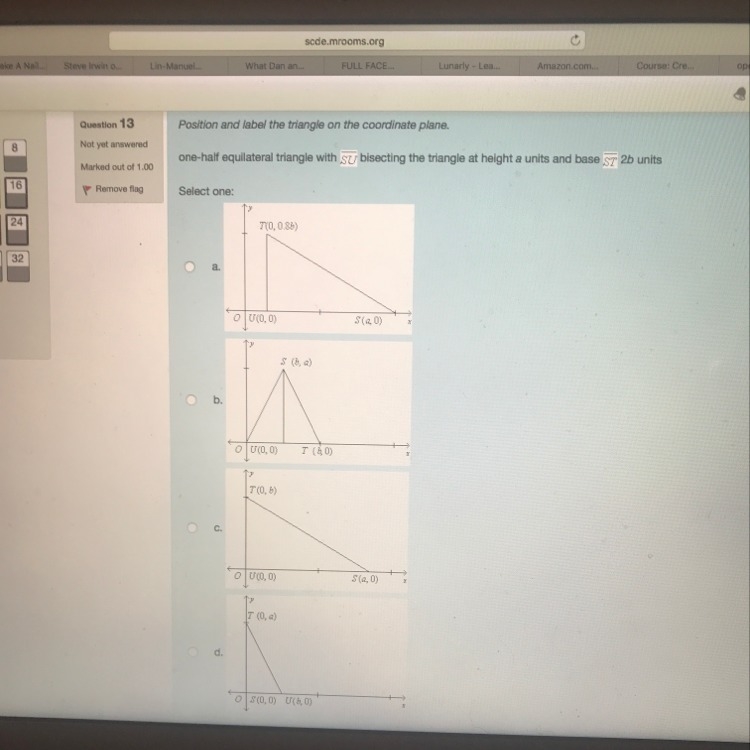 Position and label the triangle on the coordinate plane. Select one.-example-1