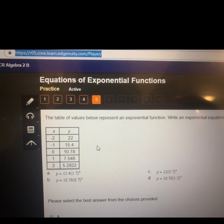 The table of values below represent an exponential function. Write an exponential-example-1