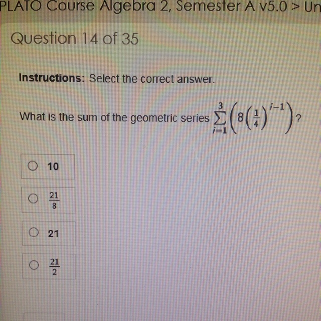 PLEASE HELP!!!!!!!!!!!what is the sum of the geometric series-example-1