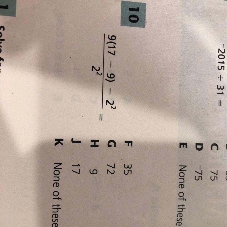 What is the answer to 9(17 - 9) - 2^2/ 2^2-example-1