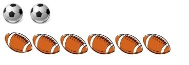 What is the ratio of soccer balls to footballs? A) 1 : 3 B) 2 : 4 C) 3 : 1 D) 4 : 2-example-1